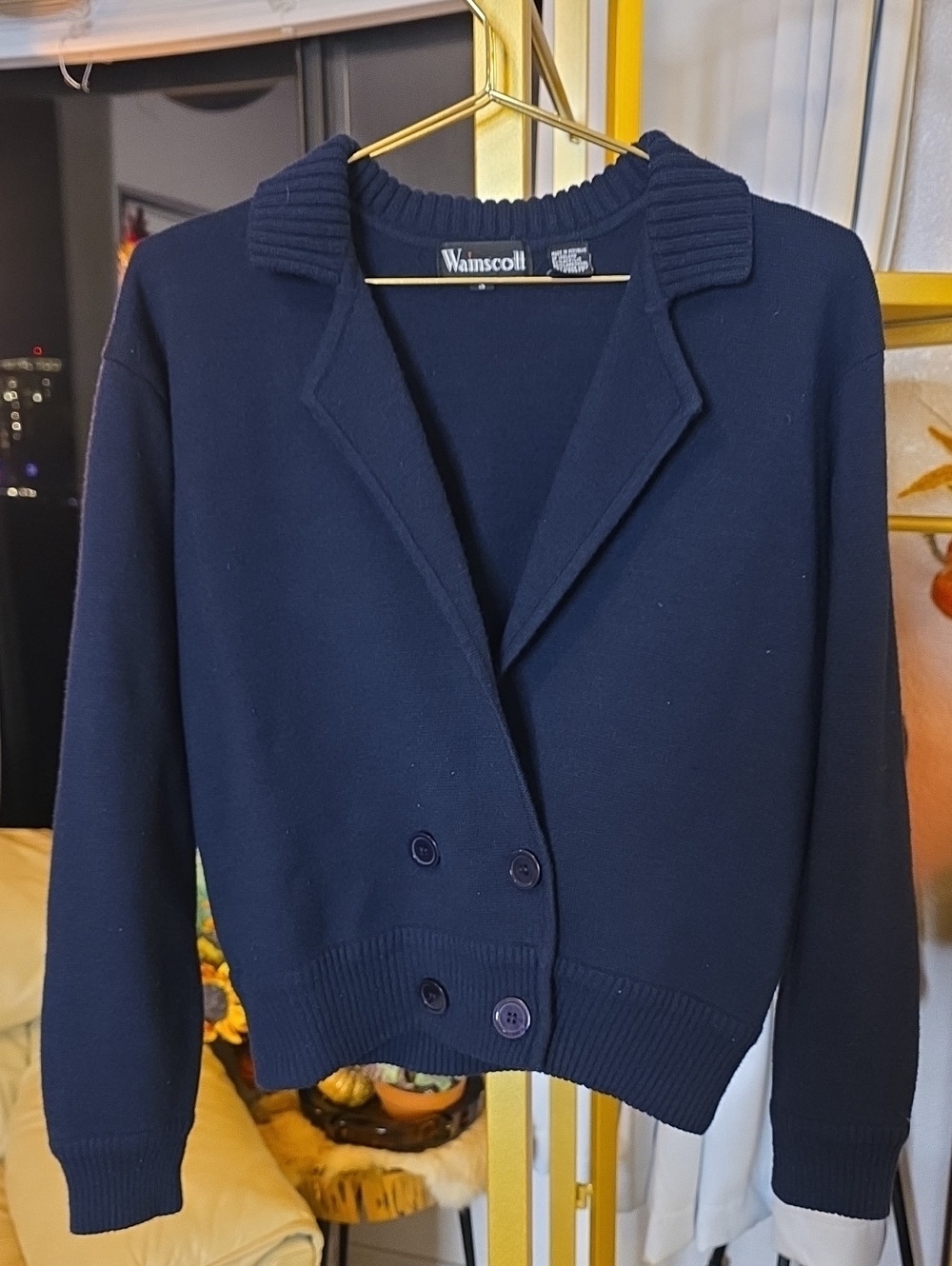 Scott Navy Double-Breasted Knit Blazer